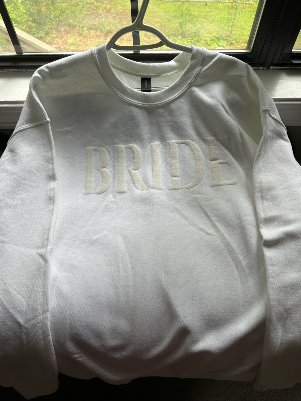 Gildan White Crewneck Sweatshirt with Interior Fleece - BRIDE